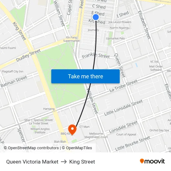 Queen Victoria Market to King Street map