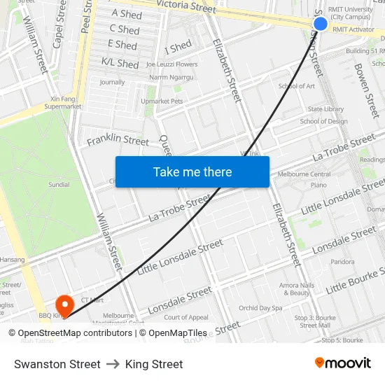 Swanston Street to King Street map