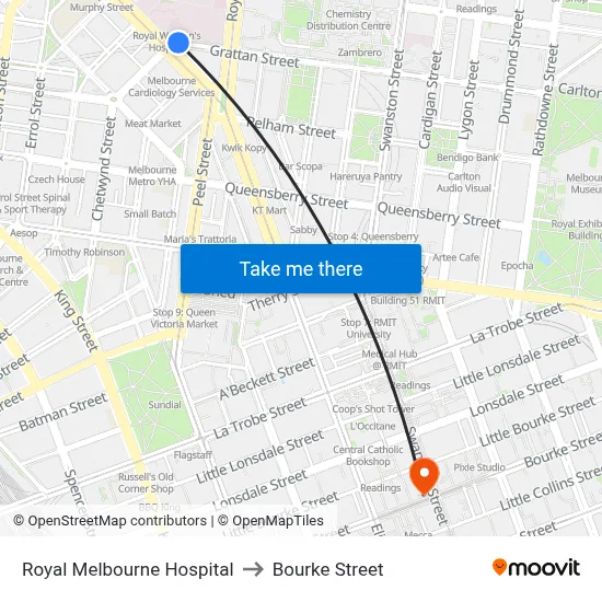 Royal Melbourne Hospital to Bourke Street map