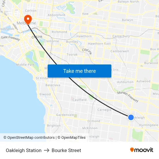 Oakleigh Station to Bourke Street map