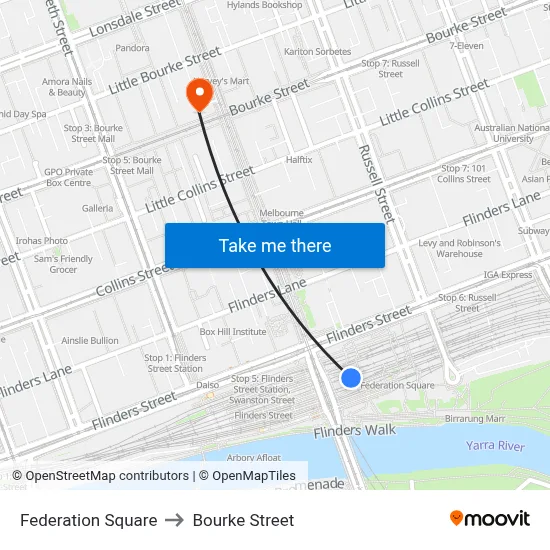 Federation Square to Bourke Street map