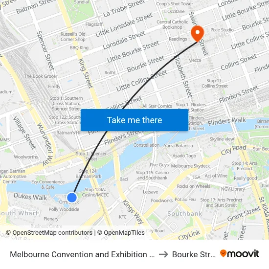Melbourne Convention and Exhibition Centre to Bourke Street map