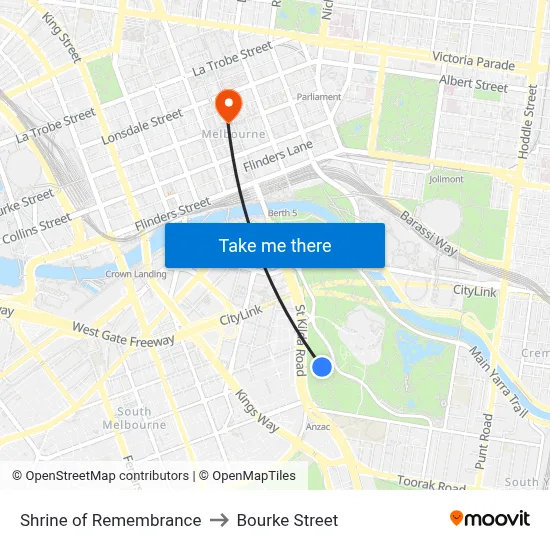 Shrine of Remembrance to Bourke Street map