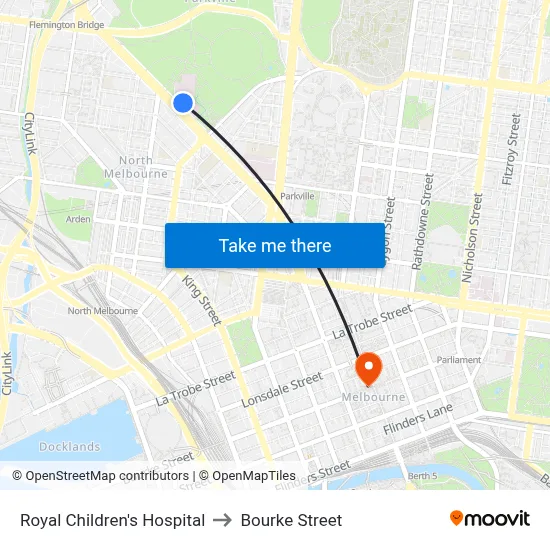 Royal Children's Hospital to Bourke Street map