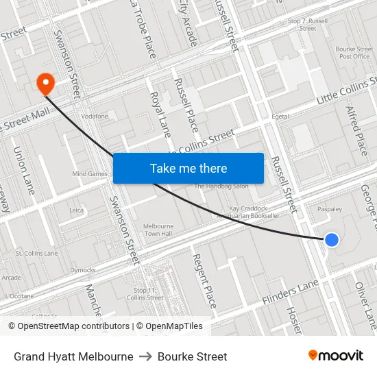 Grand Hyatt Melbourne to Bourke Street map