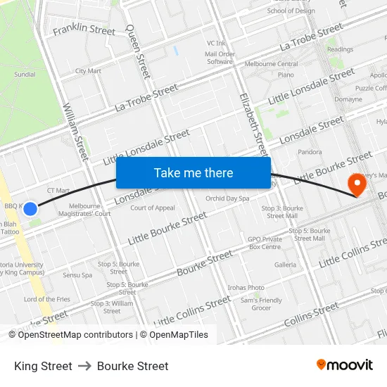 King Street to Bourke Street map