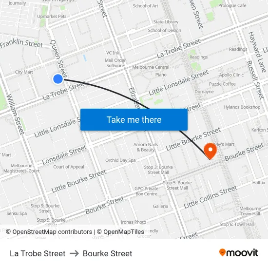 La Trobe Street to Bourke Street map