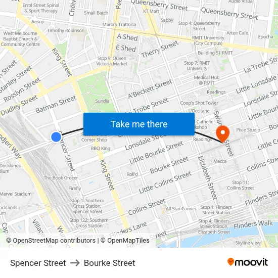 Spencer Street to Bourke Street map