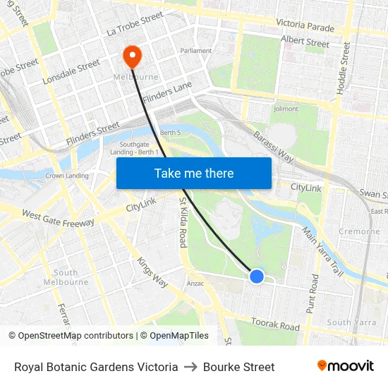 Royal Botanic Gardens Victoria to Bourke Street map