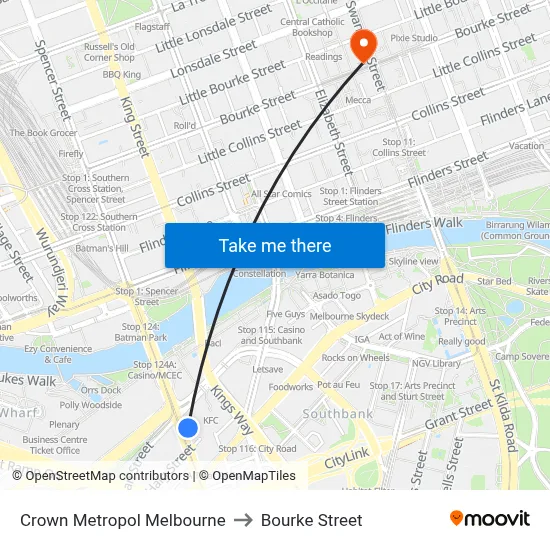 Crown Metropol Melbourne to Bourke Street map
