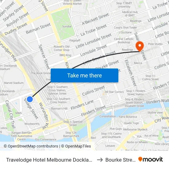 Travelodge Hotel Melbourne Docklands to Bourke Street map