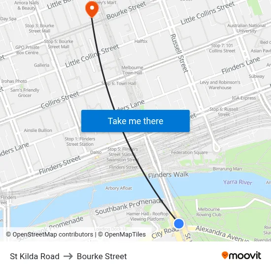 St Kilda Road to Bourke Street map