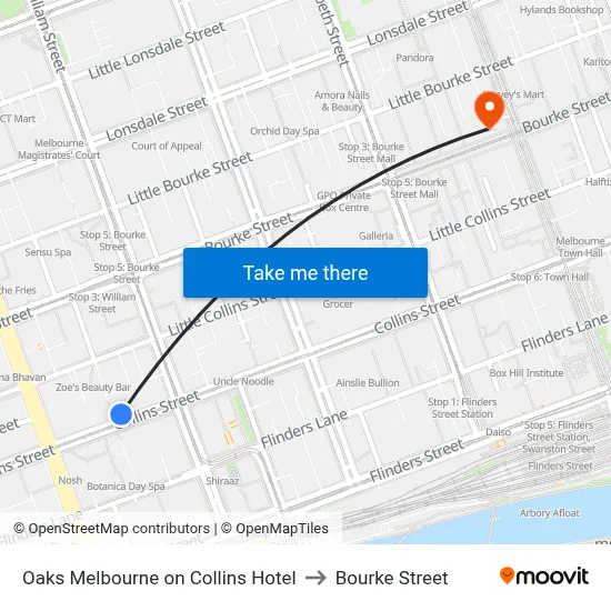 Oaks Melbourne on Collins Hotel to Bourke Street map