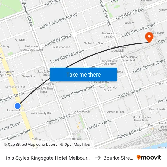 ibis Styles Kingsgate Hotel Melbourne to Bourke Street map