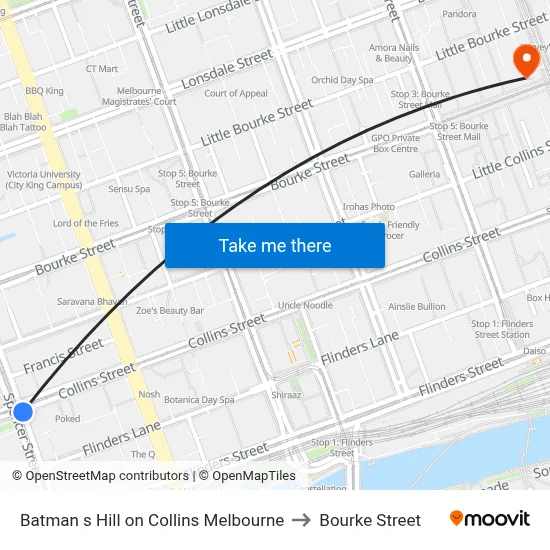 Batman s Hill on Collins Melbourne to Bourke Street map