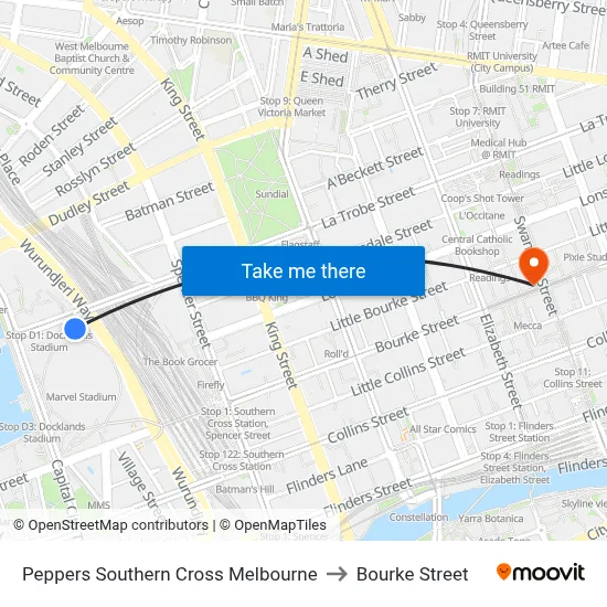 Peppers Southern Cross Melbourne to Bourke Street map