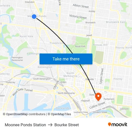 Moonee Ponds Station to Bourke Street map
