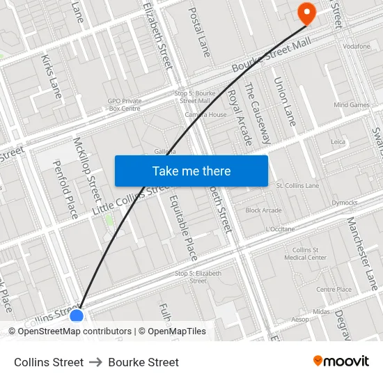 Collins Street to Bourke Street map