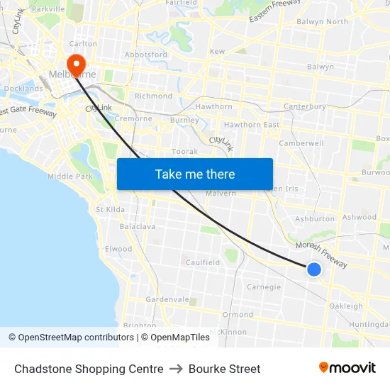 Chadstone Shopping Centre to Bourke Street map