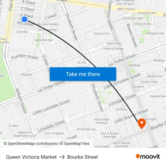 Queen Victoria Market to Bourke Street map