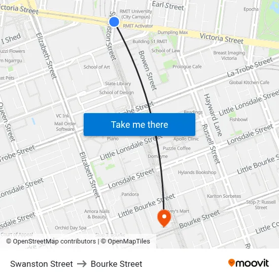 Swanston Street to Bourke Street map