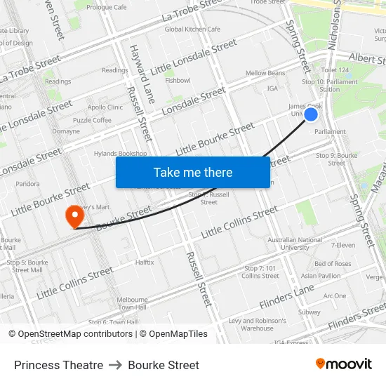 Princess Theatre to Bourke Street map