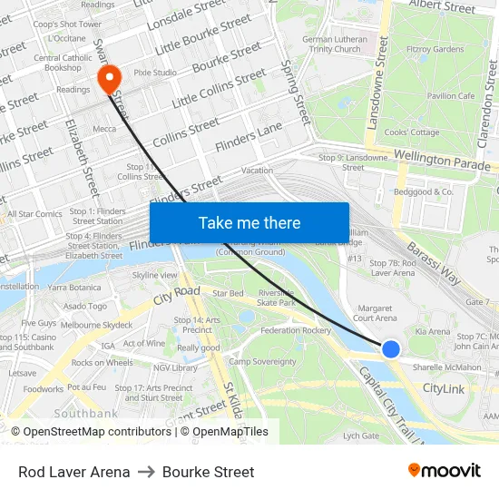 Rod Laver Arena to Bourke Street map