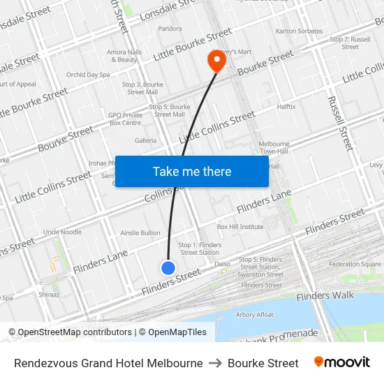 Rendezvous Grand Hotel Melbourne to Bourke Street map