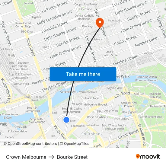 Crown Melbourne to Bourke Street map