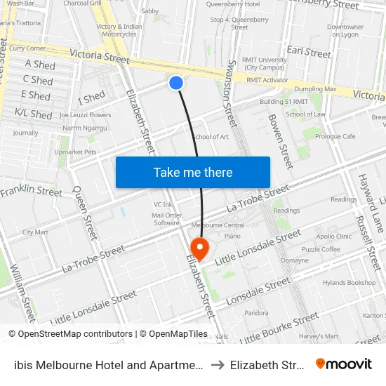 ibis Melbourne Hotel and Apartments to Elizabeth Street map