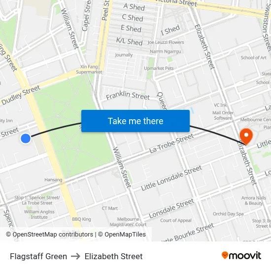Flagstaff Green to Elizabeth Street map