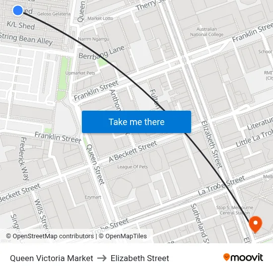 Queen Victoria Market to Elizabeth Street map