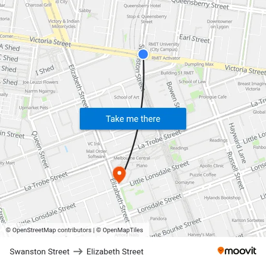 Swanston Street to Elizabeth Street map
