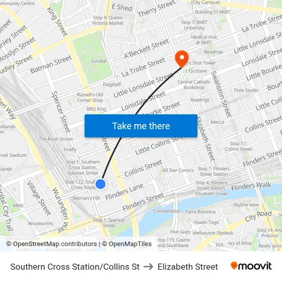 Southern Cross Station/Collins St to Elizabeth Street map