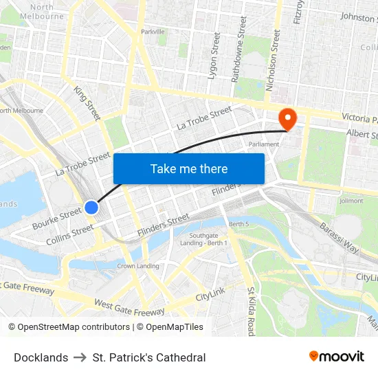 Docklands to St. Patrick's Cathedral map