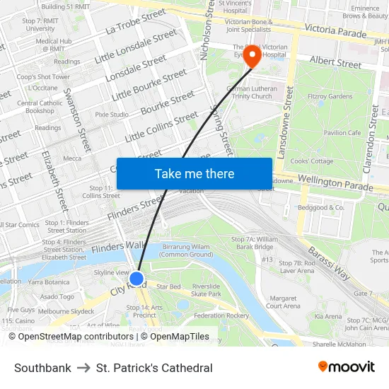 Southbank to St. Patrick's Cathedral map