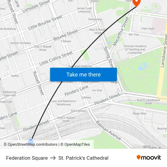 Federation Square to St. Patrick's Cathedral map