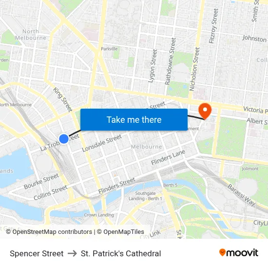 Spencer Street to St. Patrick's Cathedral map