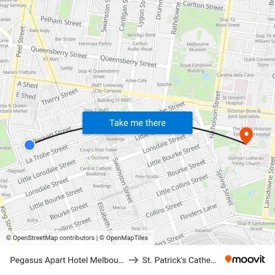 Pegasus Apart Hotel Melbourne to St. Patrick's Cathedral map
