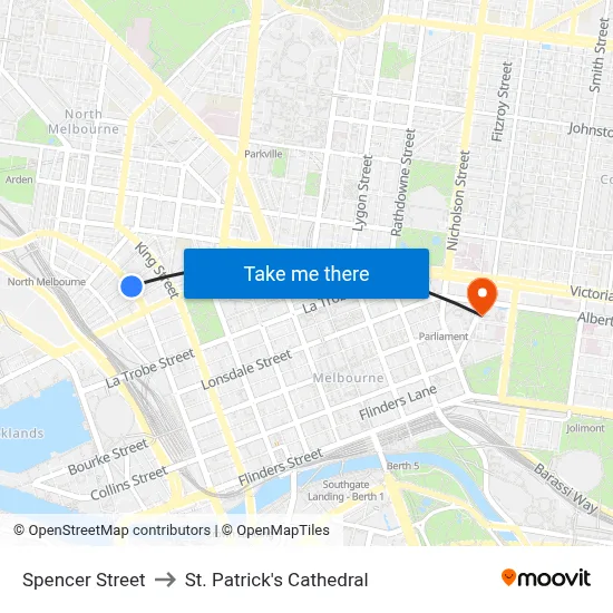 Spencer Street to St. Patrick's Cathedral map