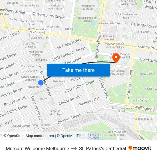 Mercure Welcome Melbourne to St. Patrick's Cathedral map