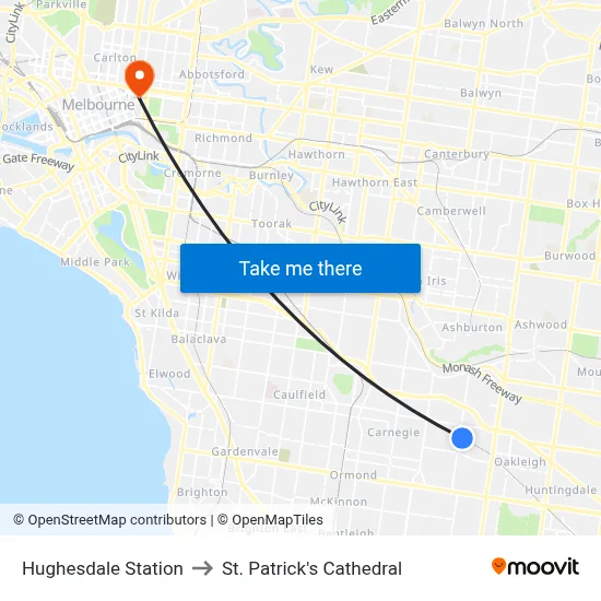 Hughesdale Station to St. Patrick's Cathedral map