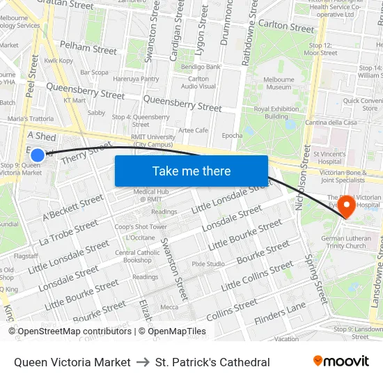 Queen Victoria Market to St. Patrick's Cathedral map