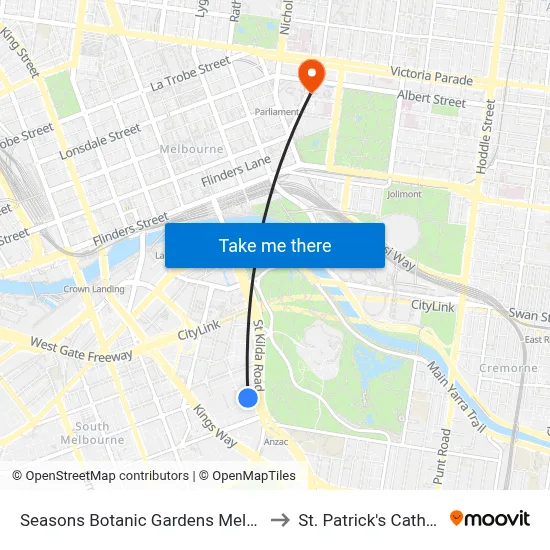 Seasons Botanic Gardens Melbourne to St. Patrick's Cathedral map