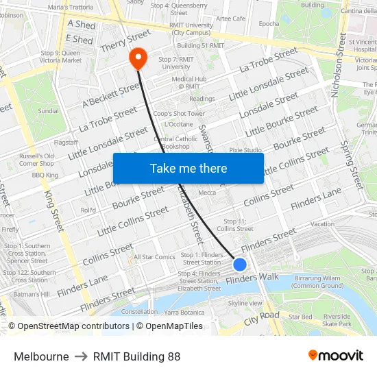 Melbourne to RMIT Building 88 map