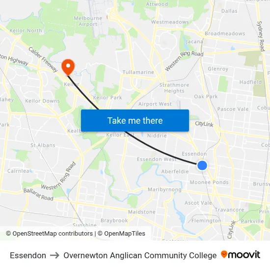 Essendon to Overnewton Anglican Community College map