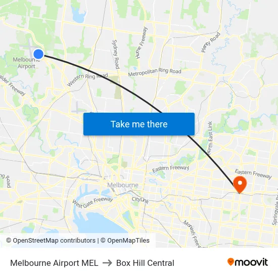 Melbourne Airport MEL to Box Hill Central map