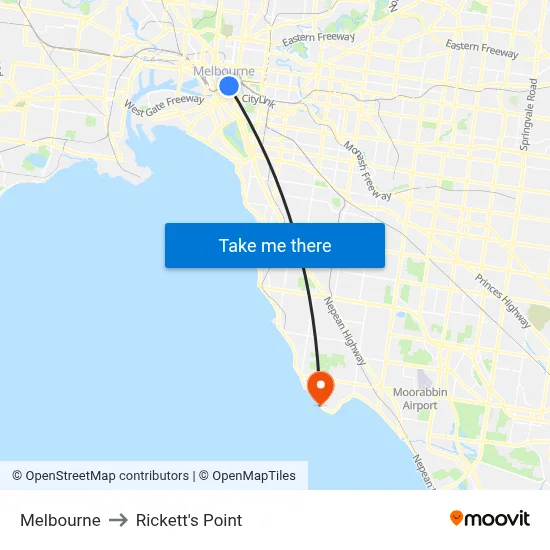 Melbourne to Rickett's Point map