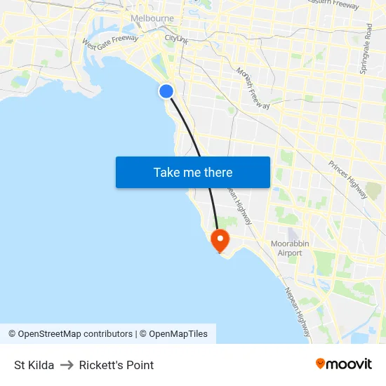 St Kilda to Rickett's Point map