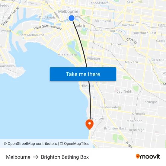 Melbourne to Brighton Bathing Box map